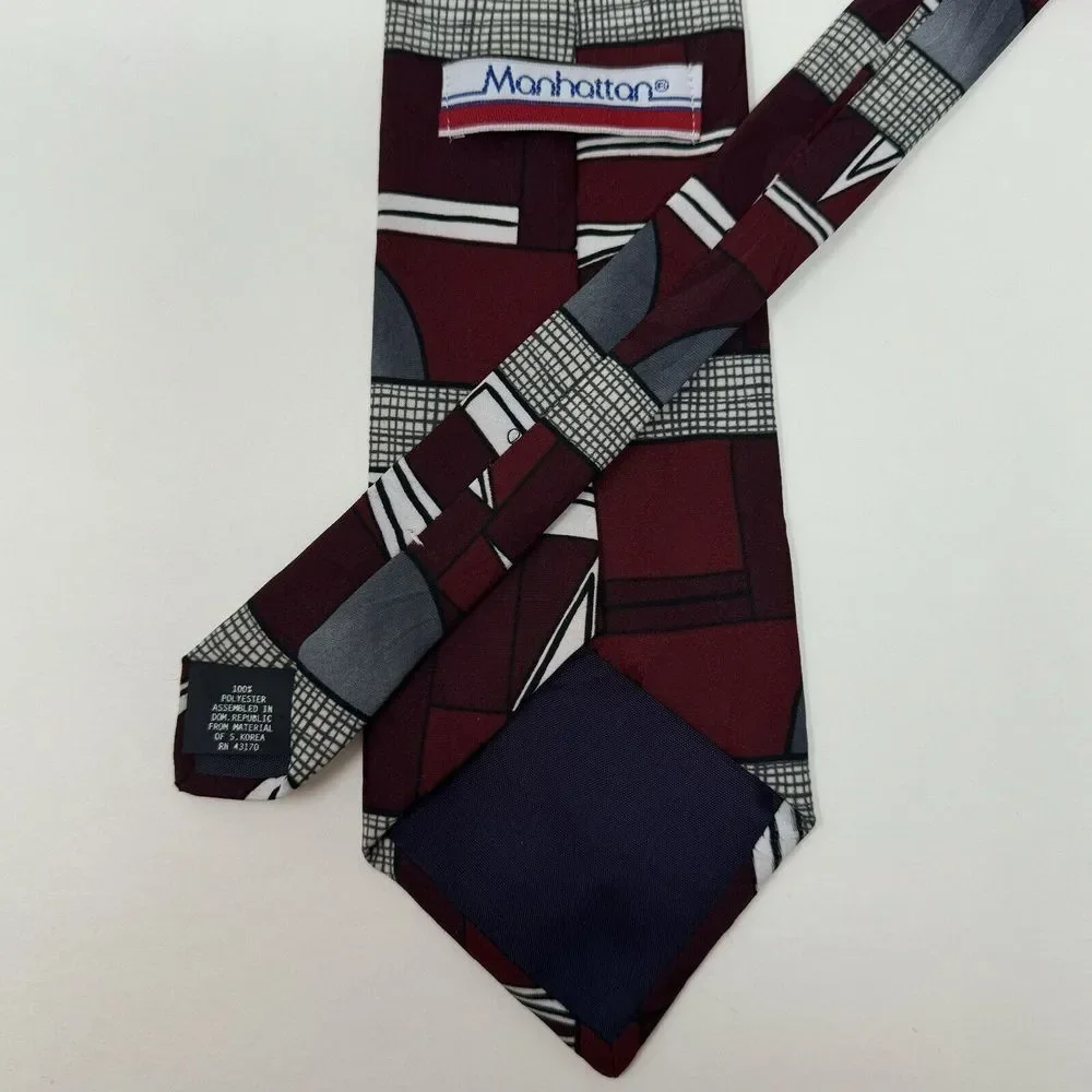 Manhattan Red Abstract 100% Polyester Neck Tie L 56